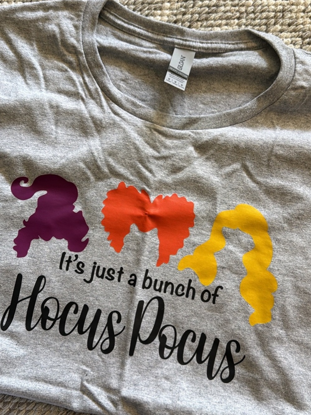 Gildan Gray Tee with Purple, Orange & Yellow Witch Silhouettes